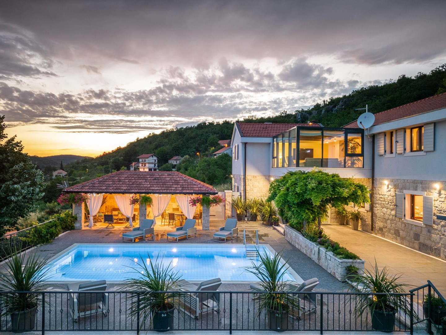 Luxury Villa Enofilia Trilj with an outdoor pool, jacuzzi, sauna, gym.