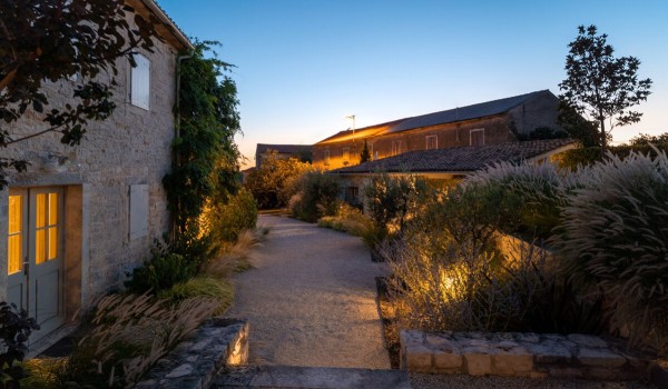 Gravel path in the private landscaped yard of the luxury villa for vacation and rental Deluxe Manor Baderna in Radovani