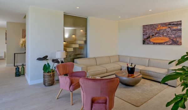 The interior of the elegantly decorated living room of the luxury villa with a swimming pool by the sea Raquel on Šolta with Internet, SMART TV and private parking