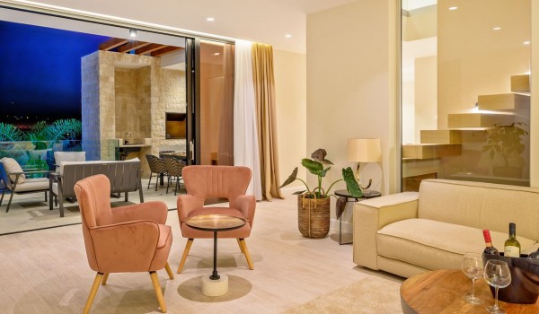 The living room area is safe and comfortable for children to play in a luxurious villa by the sea for a family vacation on the island of Šolta in the town of Nečujam