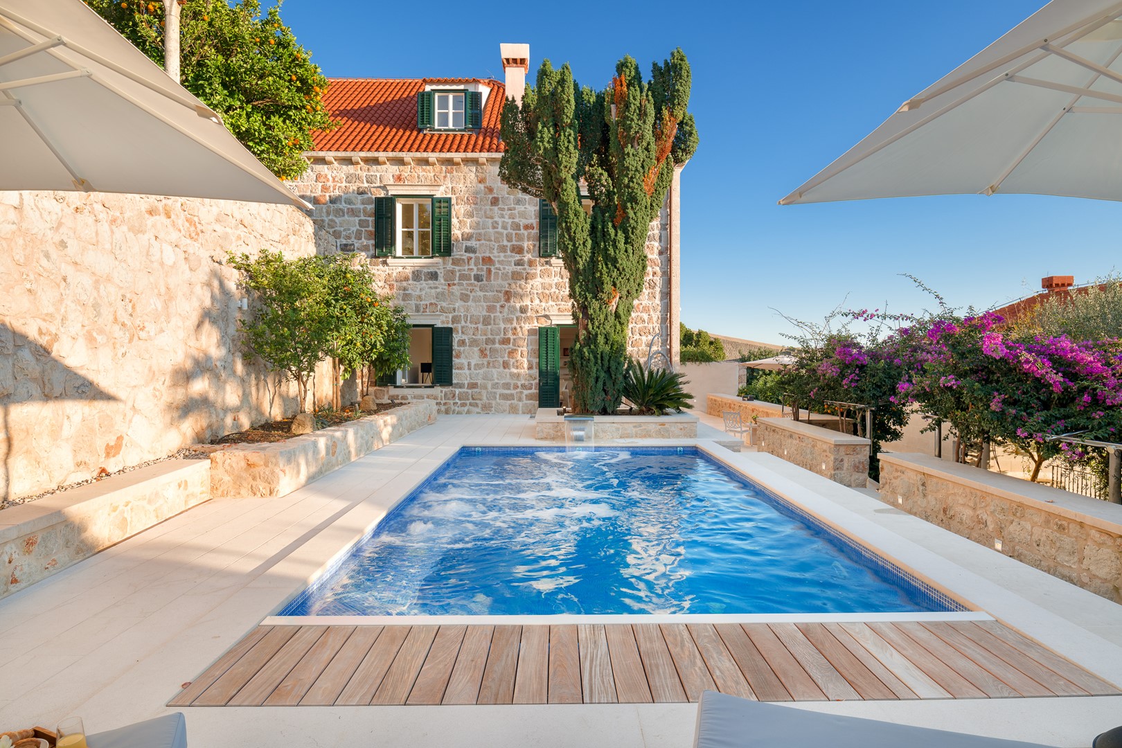Private pool on the terrace of the Luxury Dubrovnik stone villa for family vacation