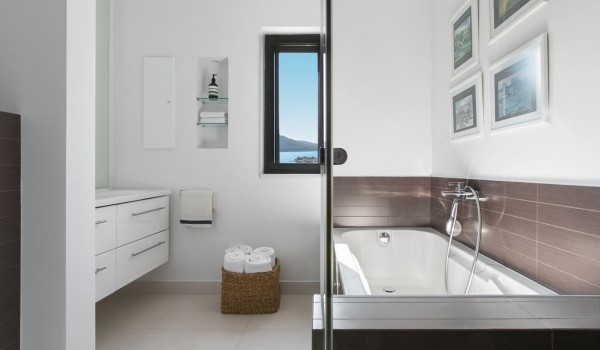 Bathtub in a bathroom of a luxury family villa for vacation and rent on Korcula island