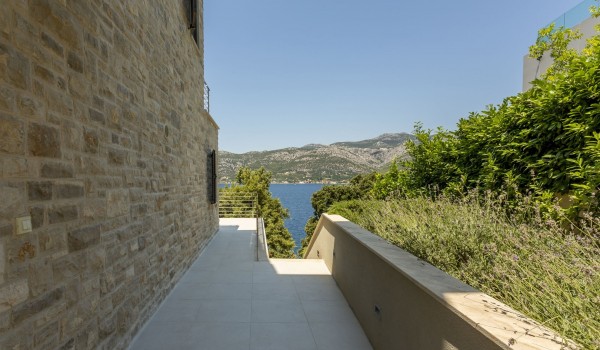 Courtyard of a luxury family villa for vacation by the sea on Korcula island