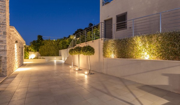 Courtyard of a luxury family villa for vacation by the sea on Korcula island