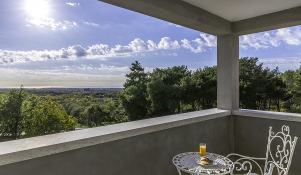 Blacony with sea view in luxury villa Višnjan with pool, jacuzzi and sauna.