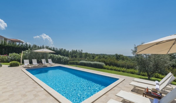 Private pool in luxury family villa in Višnjan with parking, jacuzzi and sauna.