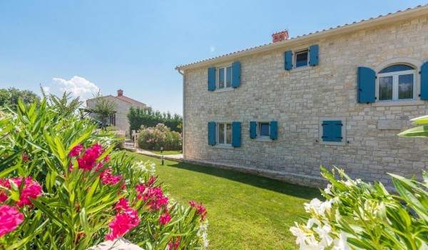 Daily view of property of luxury pet-friendly villa Stella Istriana in Višnjan for vacation and rent with pool and jacuzzi.