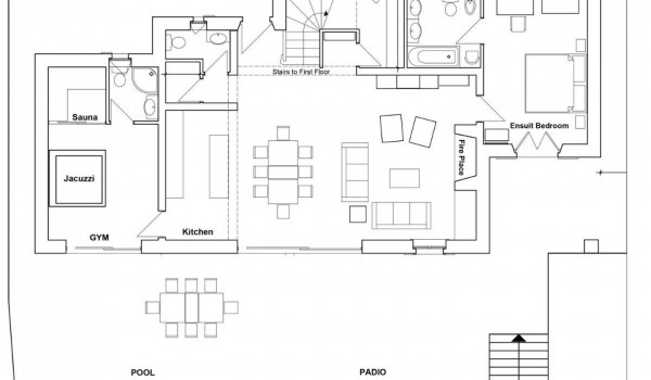 Ground plan of luxury rental villa Stella Istriana in Višnjan with pool, jacuzzi and sauna.
