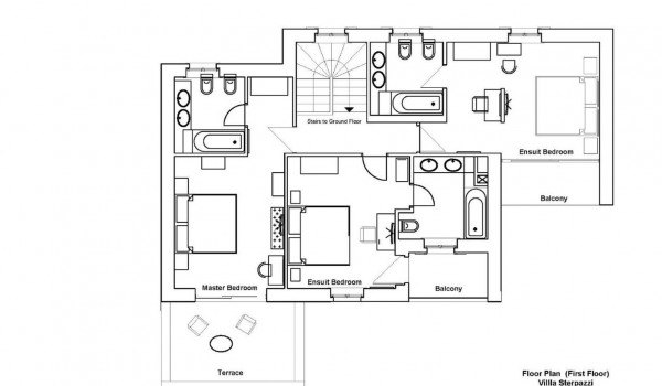 Ground plan of luxury rental villa Stella Istriana in Višnjan with pool, jacuzzi and sauna.
