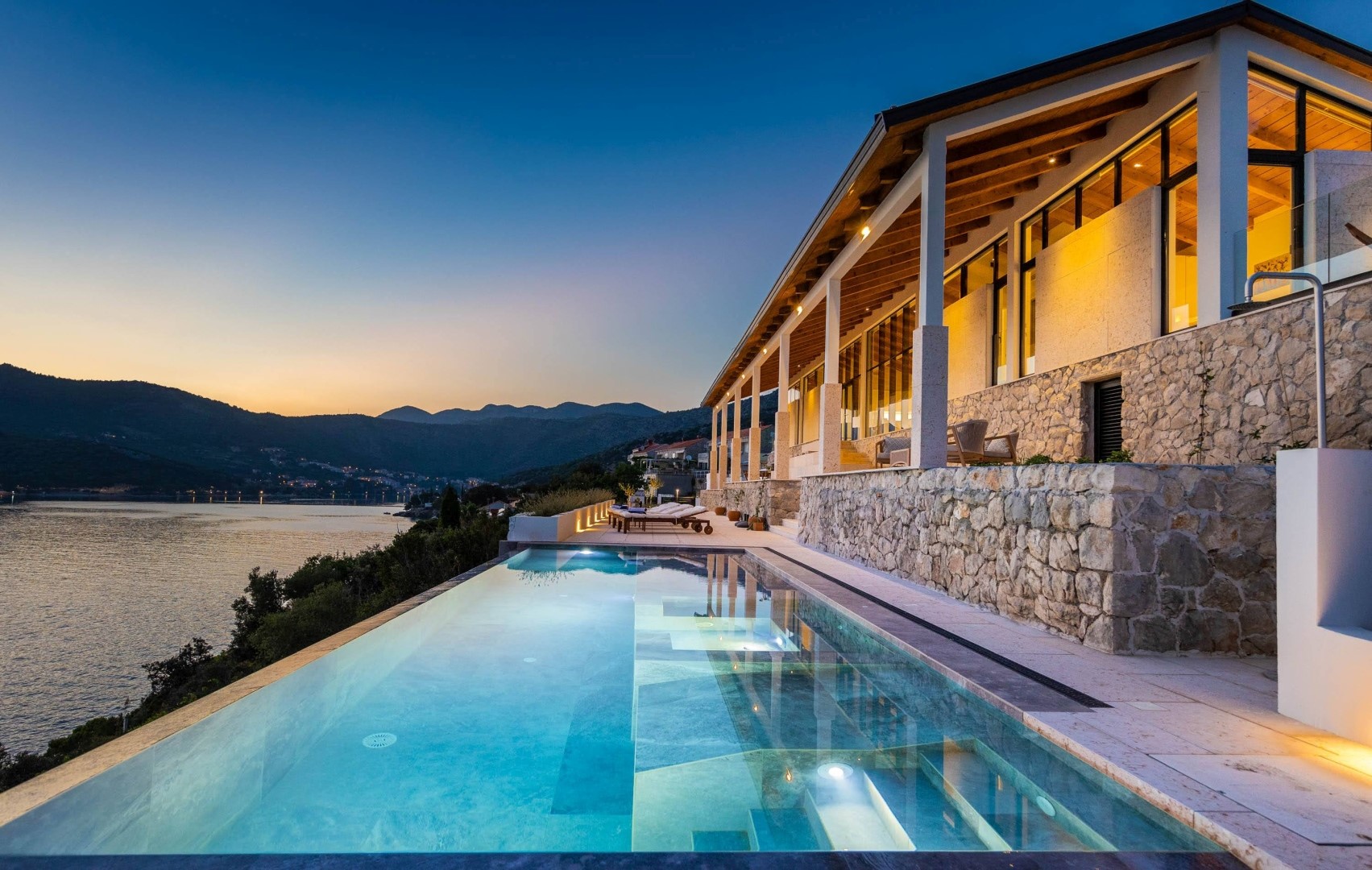 Dubrovnik seafront luxury villa Crystal Palace with infinity pool for vacation and rent.