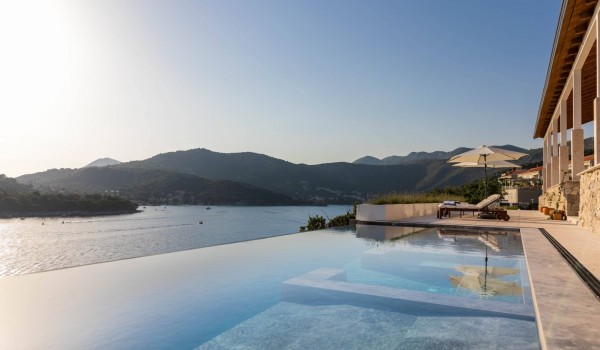 Infinity pool by the sea in Dubrovnik luxury private villa for romantic vacation.