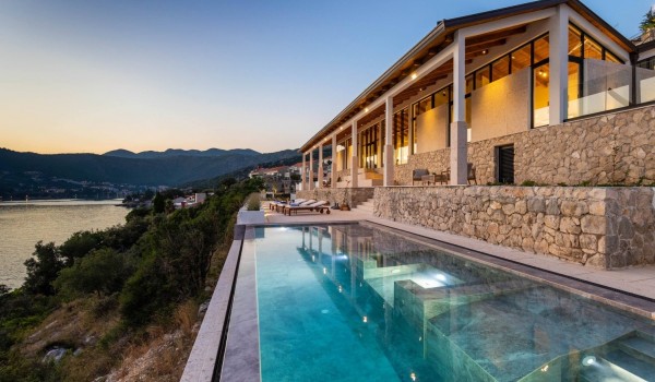 Private infinity pool in Croatia luxury family villa Crystal Palace for vacation and rent.