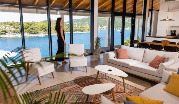 Spacious living room of Croatian luxury villa Crystal Palace Dubrovnik with private pool aand parking.