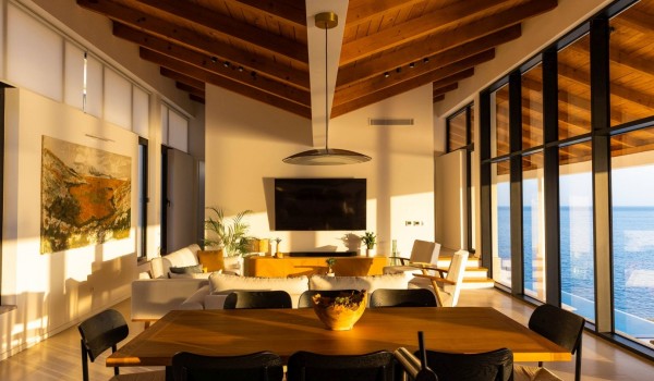 Sunny living room in Croatian luxury villa Crystal Palace in Dubrovnik with pool for vacation.