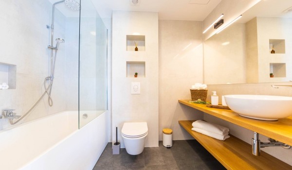 Modern bathroom with bathtub in Dubrovnik luxury villa Crystal Palace with total privacy.