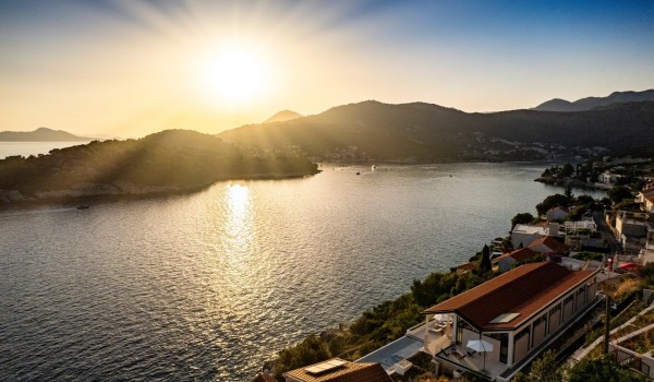 Beautiful view from luxury Dalmatian villa Crystal Palace in Dubrovnik for vacation with friends.