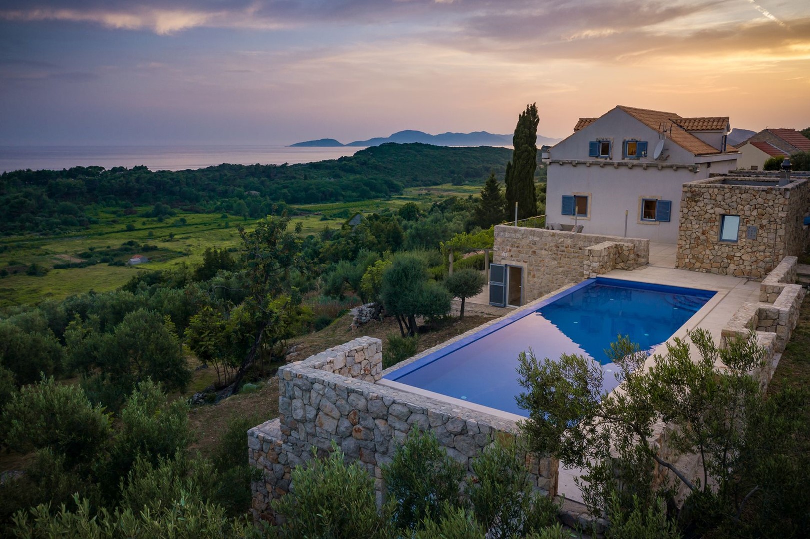 Luxury villa Aromatica on Sipan island in Dubrovnik with private pool and mountain view