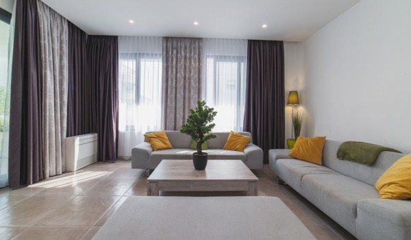 Comfortable sofas in a living room of a Croatia luxury vacation villa with private parking and pool in Trogir