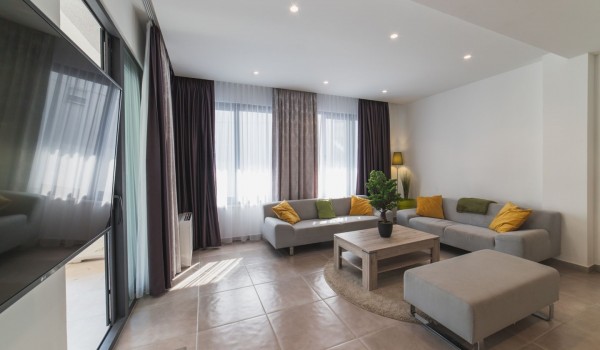 Comfortable sofas in a living room of a Croatia luxury vacation villa with private parking and pool in Trogir