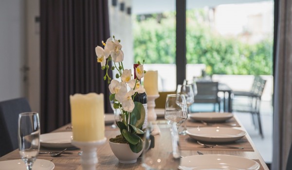 Dining table in a Croatia luxury family villa Trogir 3 with private pool and sea view