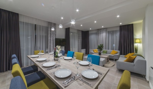 Dining table in a living room of a Croatia luxury vacation villa Trogir 3 with private pool and gym