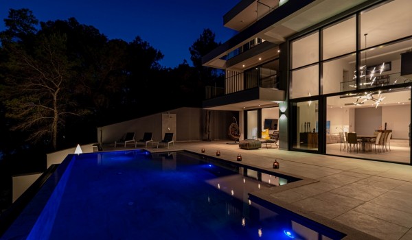 A night view of  luxury holiday villa Miracul with 6 bedrooms, a private pool, gym, and concierge service on Korcula