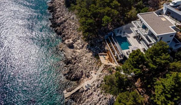 Sky view of Croatia luxury holiday villa Miracul with private pool, gym and private access to the beach on the island of Korcula
