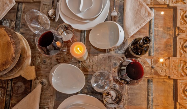 A view of the luxuriously set table in the dining area in the private luxury villa Brač