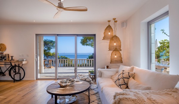 Spectacular view of the crystal blue sea and the island of Hvar from the luxury villa Bliss on the island of Brač
