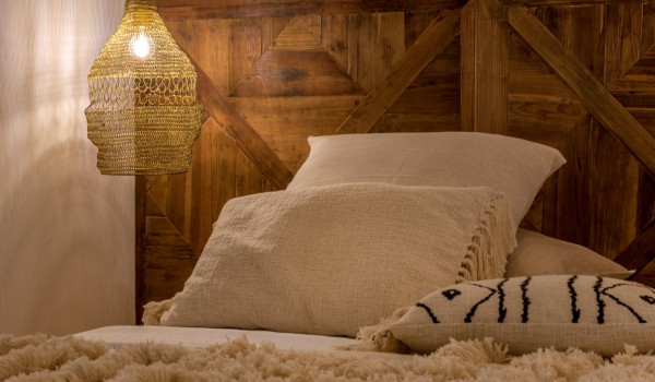 Details of a modern bedroom in a luxurious holiday villa in Sumartin on Brač