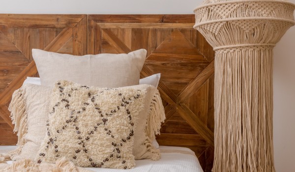 Details of a modern bedroom in a luxurious holiday villa in Sumartin on Brač