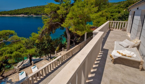 View from the top floor of the relaxing oasis surrounding this villa for rent on the island of Brač