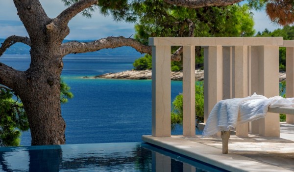 A magical view of the beautiful blue that stretches along the coast of the island of Brač from the property of a modern rental villa