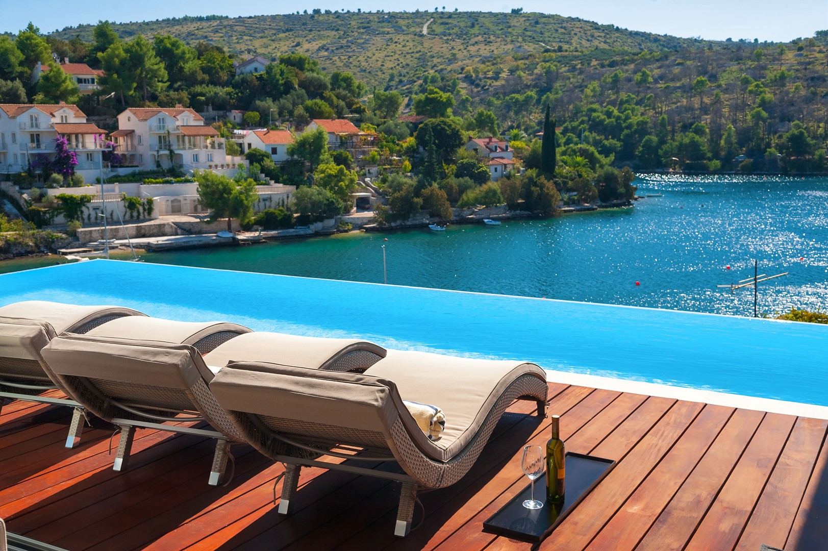 Panoramic sea view from the outdoor terrace of the luxury villa Blue Star of Brac on the island of Brac