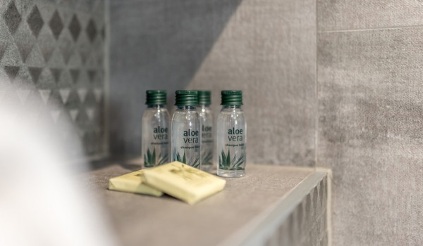 Mini shower gels in bathroom of Croatia luxury pool villa for vacation and rent in Razanj