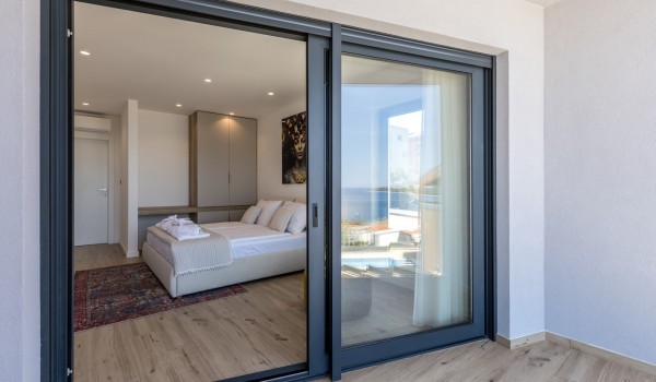 Private balcony of Croatia rental villa Razanj with sea view for family vacations