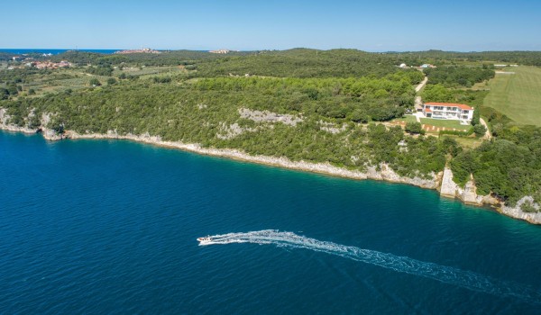 Aerial view of the Croatia luxury seafront villa Eden Land with concierge service and private pool in Istria