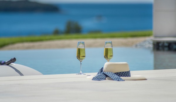Drinks by the pool on the terrace of a Croatia luxury pet-friendly villa for vacation and rent in Istria