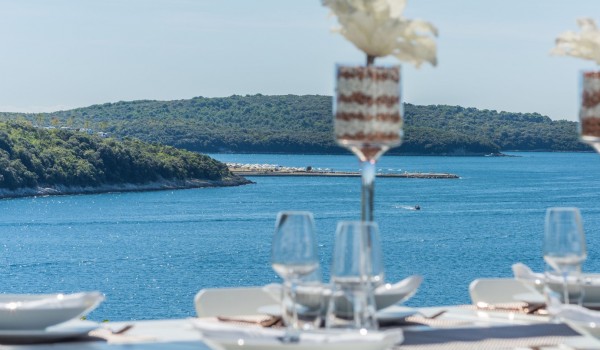 Outdoor dining table in the garden of a Croatia luxury pet-friendly villa Eden Land with total privacy in Istria