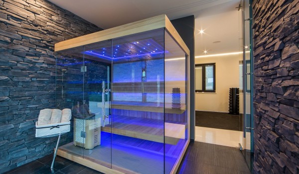 Private sauna and shower in a Croatia luxury family villa with private parking and pool by the sea in Istria