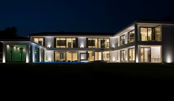 Night view of a Croatia luxury seafront villa with private parking and sauna in Istria