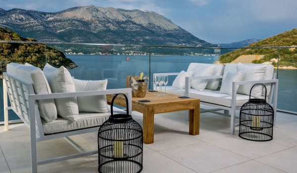 Seating set with coffee table on the balcony of the luxury villa Korcula Prestige