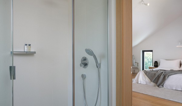 Modern en suite bathroom with shower in Croatia luxury holiday rental villa Sutivan by the sea.