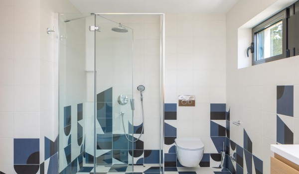 Avant-garde bathroom in Sutivan Croatia luxury villa by the beach with private pool.