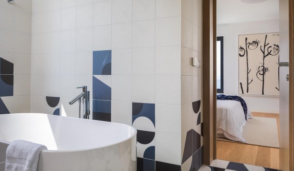 Avant-garde bathroom in Sutivan luxury villa by the beach with private pool.