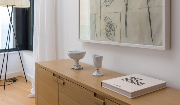 Wooden decorative commode of Croatian luxury family villa for vacation and rent by the sea.