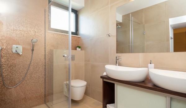 En suite bathroom with walk-in shower in a Croatia luxury villa Trogir 2 with private pool and sauna on Ciovo