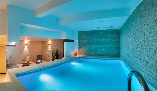Indoor heated pool with  sun loungers in in a croatia luxury villa Trogir 2 with sauna and gym on Ciovo
