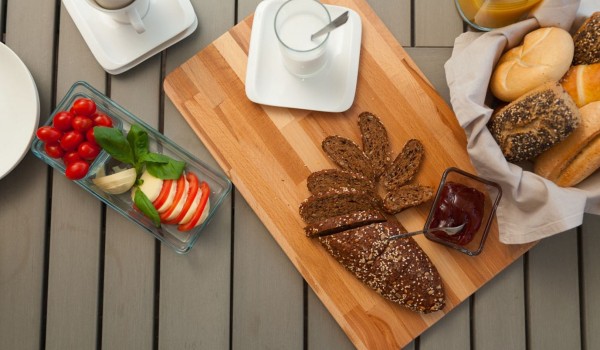 Breakfast on the table of a Croatia luxury vacation villa with private pool and sauna