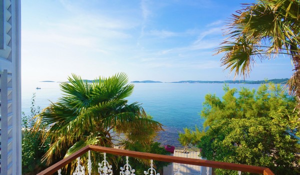 View of the sea from the balcony of the vacation and rental  Croatian luxury villa Beach House Orebic on Peljesac